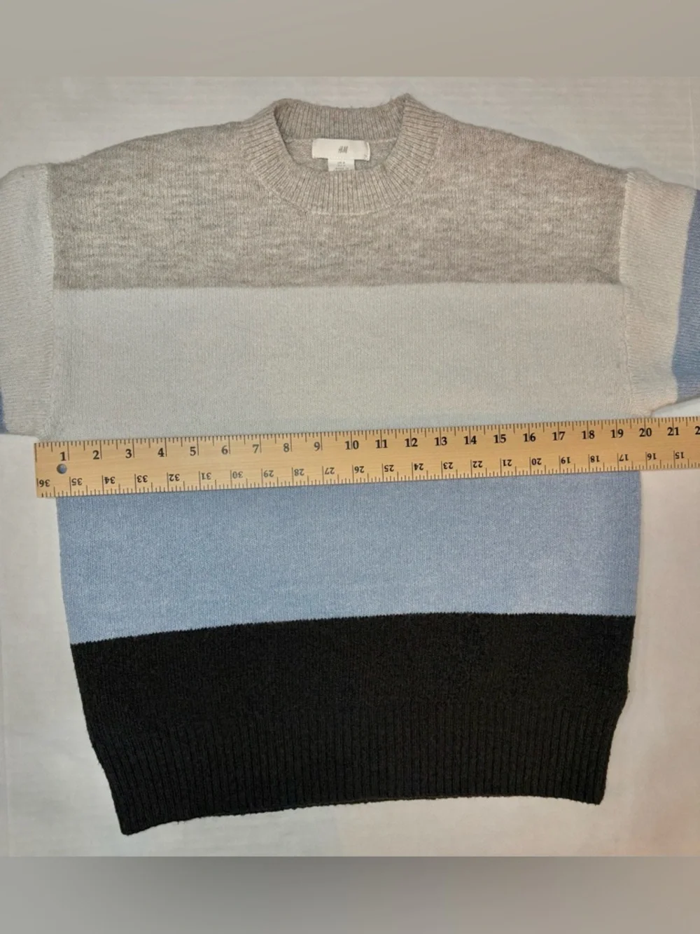 H&M Colorblock Knit Sweater Blue Gray White Black Crew Neck Pullover Size S - Picture 5 of 15